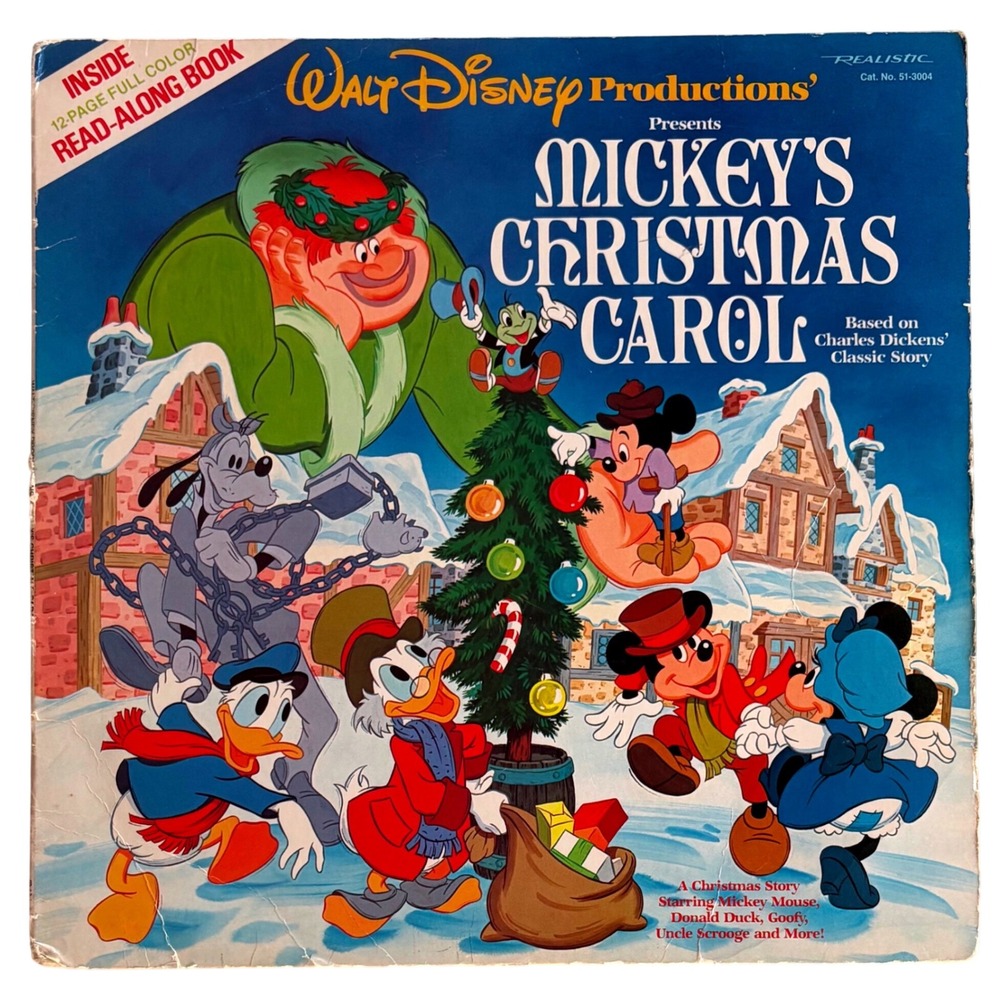 Vintage Disney Mickey's Christmas Carol Vinyl Record LP Book 1982 Realistic 3825